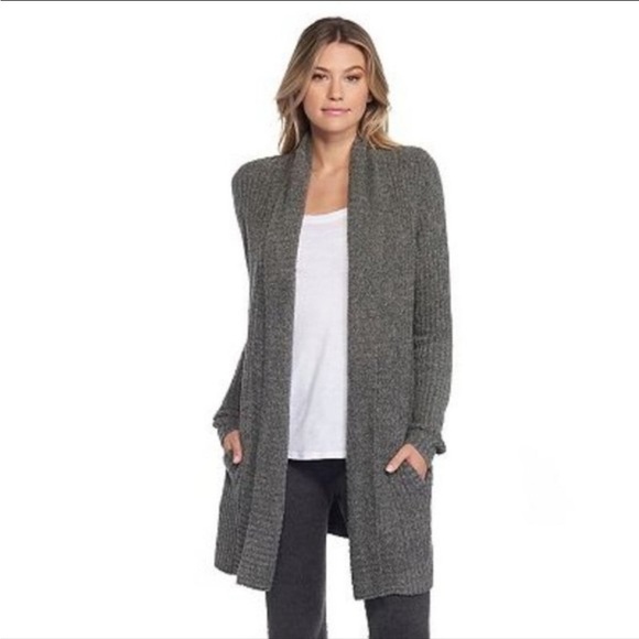 Barefoot Dreams Gray Montecito Ribbed Draped Cardigan Cozy Chic - Picture 1 of 5